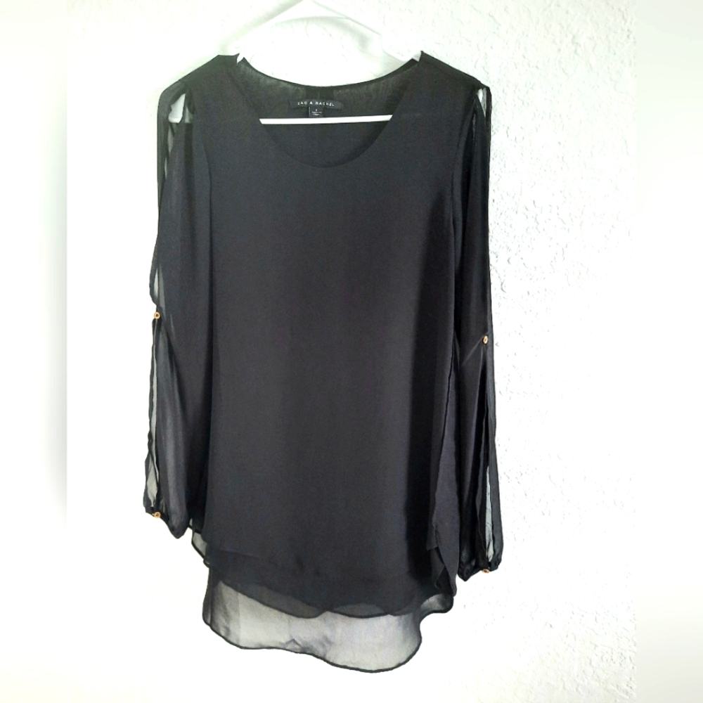 Zac and Rachel Beautiful Women Sheer Double Layer Long Split Sleeve Top Size S